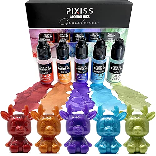 Color Metallic Alcohol Ink Set, Gemstone Colors, Colored Metallic Mixatives With Extreme Shimmer For Alcohol Ink Paper, Large 0.5 Ounce Inks #TOP4