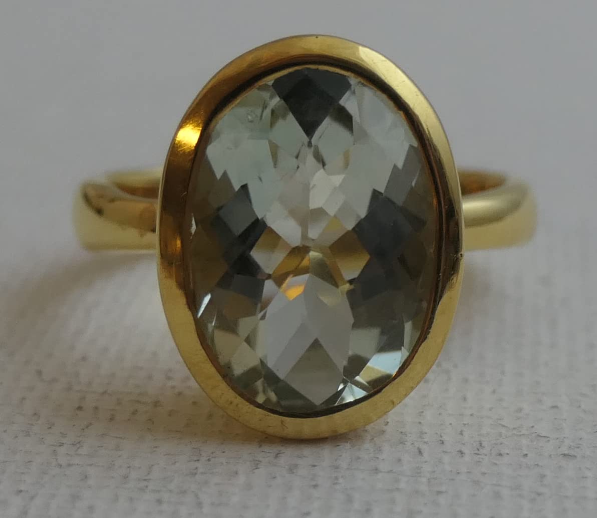 Anello in argento sterling placcato oro con ametista verde