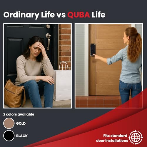 Image of Quba QDOT Digital Rim Lock | 4-Way Access Smart Security | Copper Gold | Bluetooth RFID & Fingerprint with OTP & Dual Authentication | 2 Keys & 100 Users | Free Installation | 2 Year Warranty