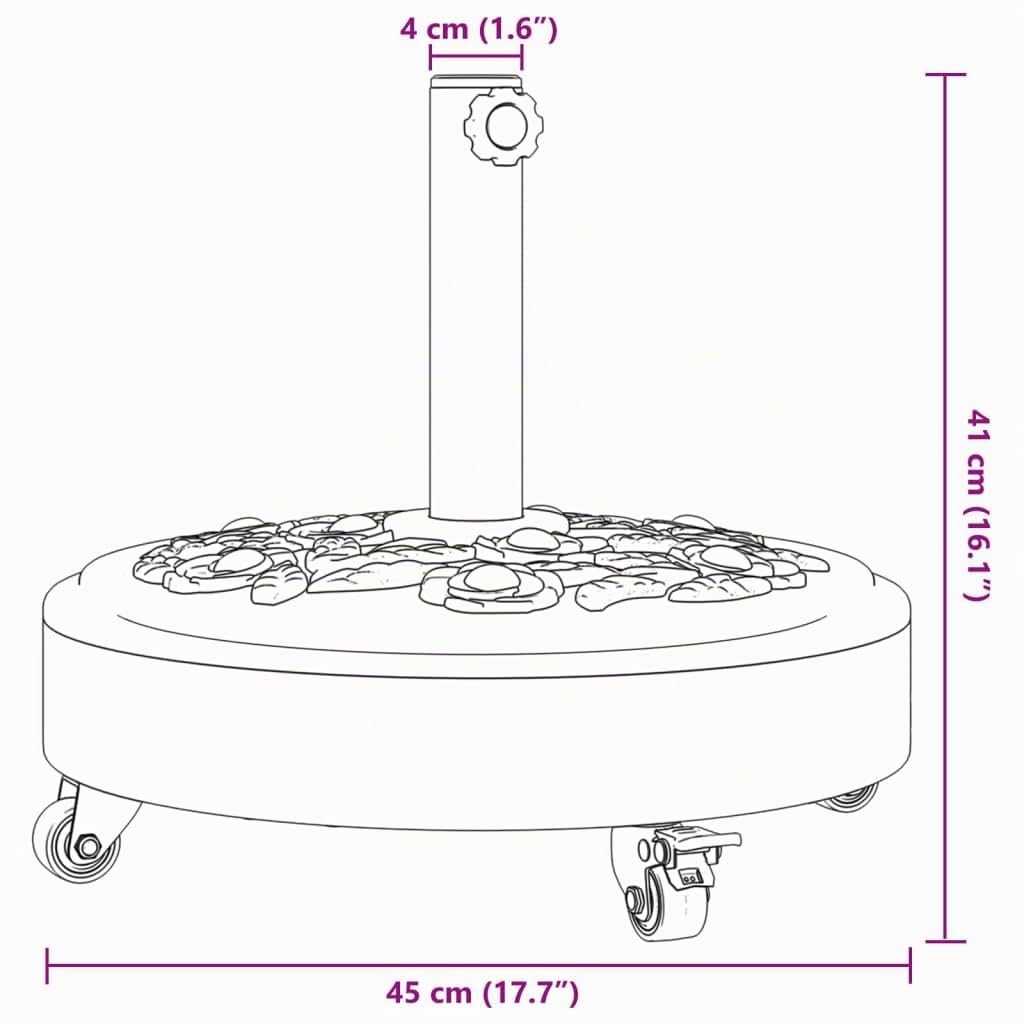 vidaXL Base de Parasol avec Roues pour mâts Ø38 / 48 mm 27 kg Rond