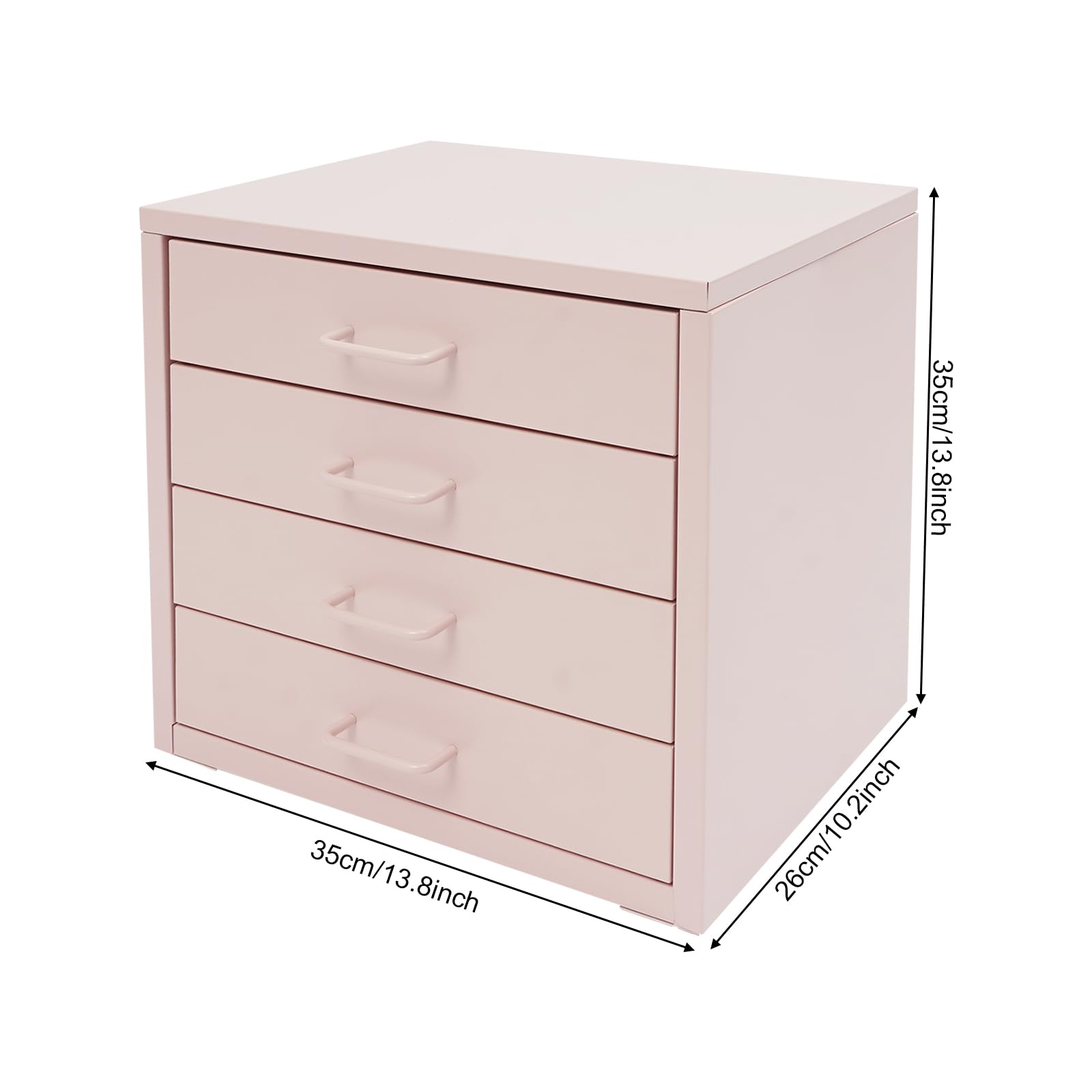 Ablagebox Schubladenboxen A4 Aufbewahrungsboxen Schreibtisch Organizer mit 4 Schubladen Mini Kommode Schubladenbox Papierablage Metall-Aufbewahrungsschublade für Hause, Büro (Rosa)