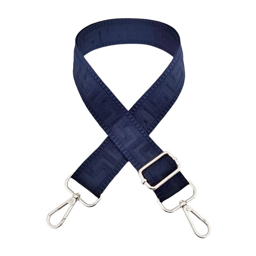 Blausky Wide 3.8 cm Bag Strap, Colourful Shoulder Strap, Adjustable Shoulder Strap, Labyrinth Strap, Adjustable Length 75-130 cm for Bags and Carry Bags, DIY Bag Strap, All Navy Blue + Silver