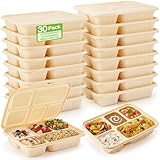 30 Pack 5 Compartment 40 oz Square Meal Prep Container with Lid, Compostable Divided Biodegradable Disposable School Lunch Tray, Heavy-duty Sectional Cornstarch Plate for Buffet Party Restaurant