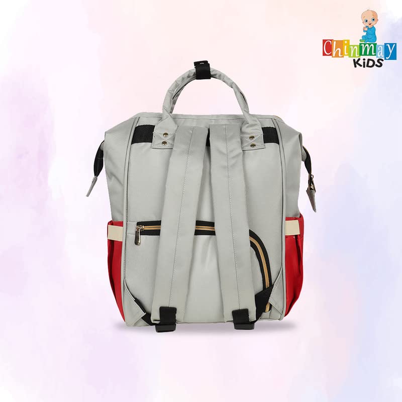 Image of Chinmay Kids Baby Diaper Backpack for New Born Baby Mother /Mom Stylish Polyester Organizer Bag for Casual Travel Outing & Traveling (Red Grey, 16 X 9.5 X 7.5 in)