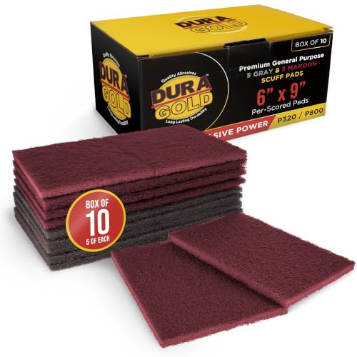 Image of Dura-Gold Premium 6 inch x 9 inch Scuff Pads, 5 Each Maroon General Purpose & 5 Each Gray Ultra Fine - Scuffing, Scouring, Sanding, Paint Primer Prep Adhesion Scratch - Surface Preparation Automotive Autobody