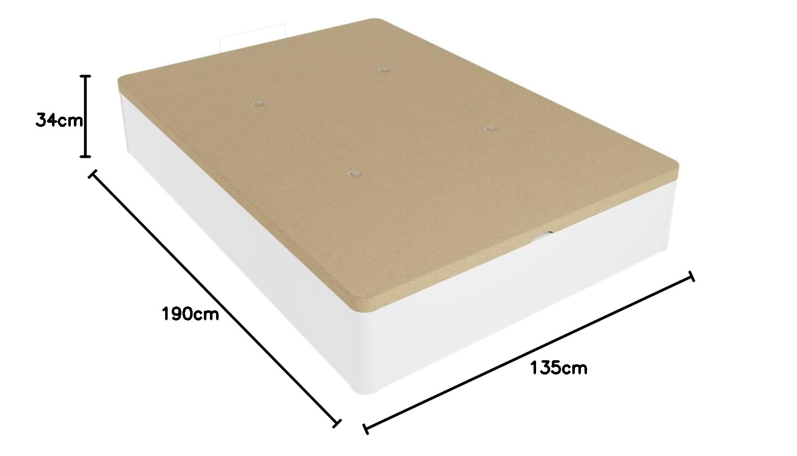 Somnia Descanso - Canapé Abatible Madera Gran Capacidad, Cajón Grosor 30mm,Tapa Reforzada y Transpirable, Blanco, 135 x 190