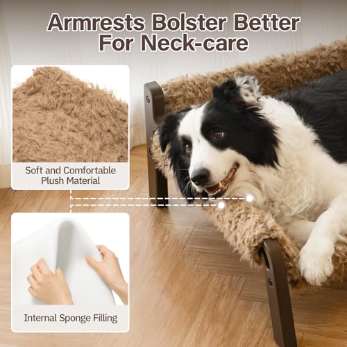 MEWOOFUN Erhöhtes Hundesofabett – Atmungsaktives Haustierbett mit abnehmbarem, waschbarem Bezug, Hundebetten für große und mittelgroße Hunde mit Rutschfester Unterseite, 87 x 63 x 28 cm, (Braun, XL)