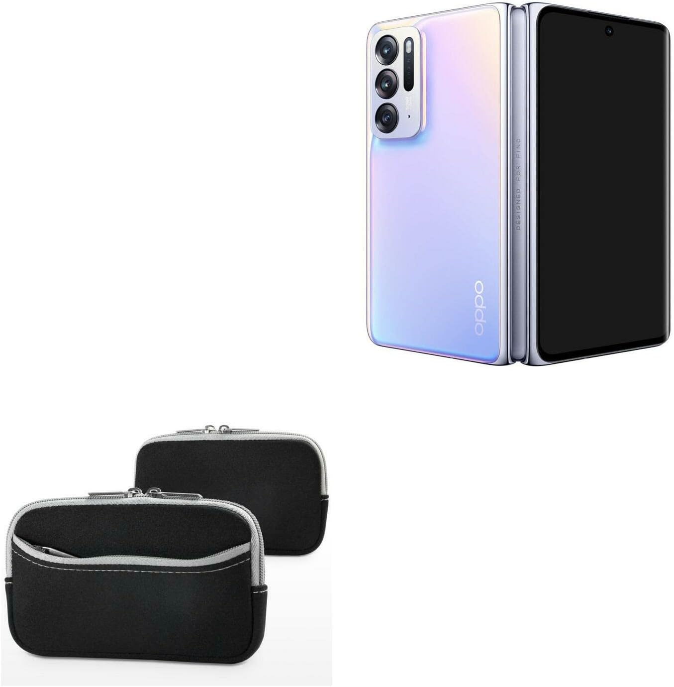 BoxWave Case Compatible with Oppo Find N - SoftSuit with Pocket, Soft Pouch Neoprene Cover Sleeve Zipper Pocket - Jet Black with Grey Trim