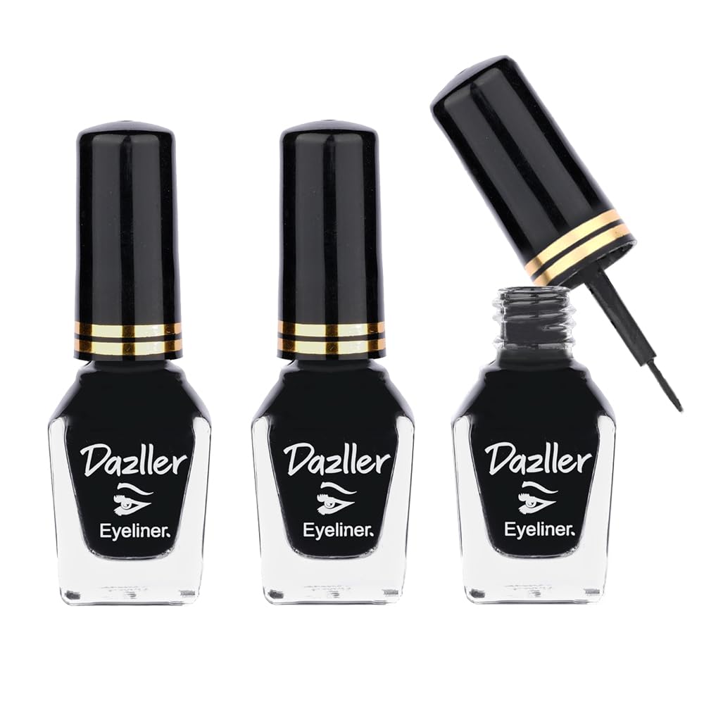 Dazller Eyeliner, 6.5mL (Pack of 3), Black, Velvet Matte, Washable, Water-resistant, Smudge-proof