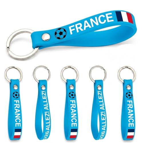 HOMAVEL 5Pcs Porte-clés France Mondial 2026 – Porte-clés Équipe de France avec Drapeau Français et Gravure FRANCE 2026 ALLEZ！ ALLEZ！ – Accessoire pour la Coupe du Monde 2026, Matchs, Fêtes Sportives