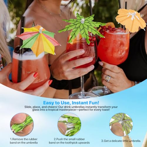 【3 Styles 150 PCS】Drink Umbrellas Cocktail Picks, Cocktail Umbrellas for Drinks, Drinking Parasols, Mini Paper Umbrella Toothpicks Sticks for Tiki, Luau, Hawaiian Tropical Party Decoration Garnish.