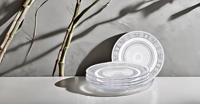 Image of Glass Dinner Plate, 7 Inch Large, Serving Plate Salad Fruit Pasta Snacks Tray Crystal Decoration, Vintage Embossed Dinnerware for Catering Event, Parties, Home B'day Wedding (Set of 6)