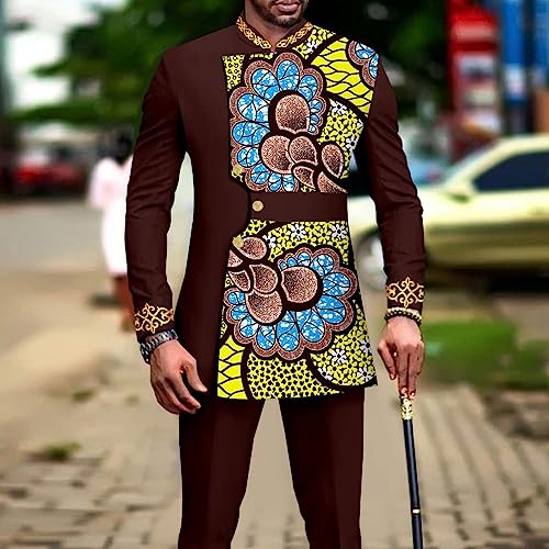 African Suits for Men Slim Fit Embroidery Full Sleeve Single Breasted Print Blazer and Trousers Set2