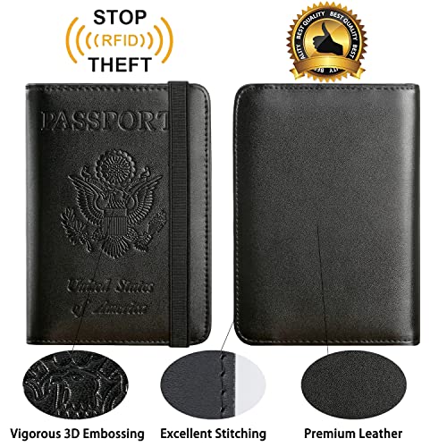 Passport Holder Cover Wallet Travel Essentials RFID Blocking Leather Card Case International Must Haves Travel Accessories for Women Men(101#Black)
