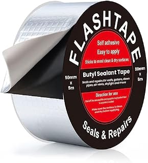 Butyl Tape for Repair Roof Leaks and Cracks- 50mm(W) x 5Meter (L) Strong Waterproof Aluminum Sealant Flash Tape for Sealing Roof, Gutter, Tanking, Leaking Pipe- Repair Tape Indoor/Outdoor (Pack of 1)