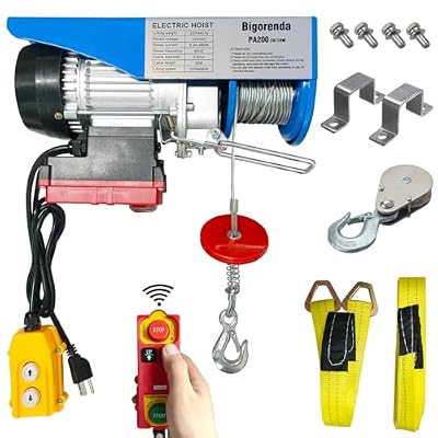 Electric Hoist 2 in 1,Electric Hoist 440lbs, Bigorenda 110v Electric Hoist Winch with 328ft Wireless Control & Wired Remote Control, 65.6ft Lifting Garage Lift Hoist,for Factories, Warehouses, Attic