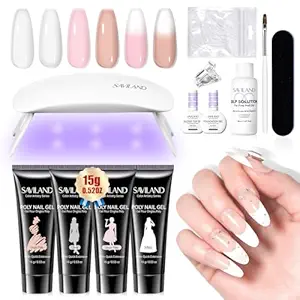 SAVILAND Poly Gel Nail Kit Starter: 4 Colors Natural Clear Poly Nail Gel with U V Lamp Slip Solution Quick Dry Nourish Nails 28 Days Durable DIY Salon Home Use