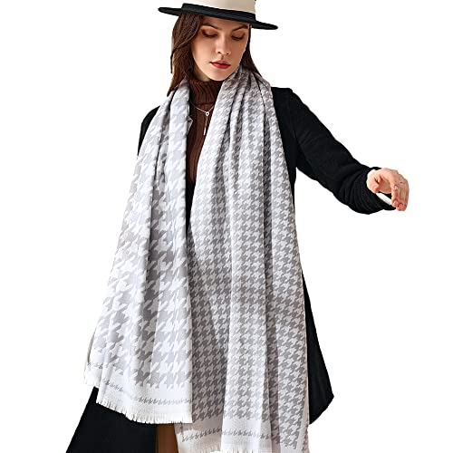 QYX Damen Winter Strickmütze Schal Warm und bequem Schal Wrap, Hahnentrittgrau, Large Cover