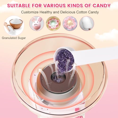 Cotton Candy Machine for Kids, Cotton Candy Maker for kids Christmas Gifts, Birthday Gifts with 10 sticks and 1 Scoop, home use (Pink)