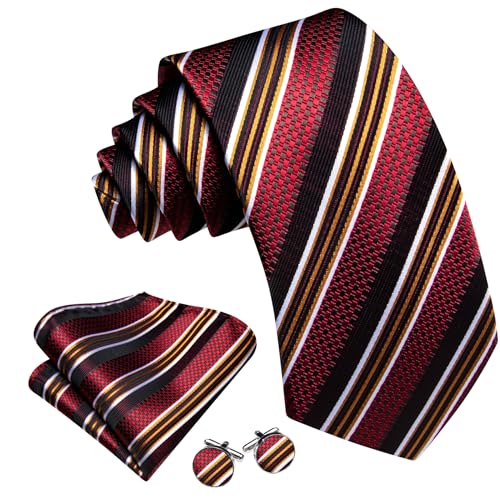 Image of Barry.Wang Mens Tie Set Plaid Check Neckties Formal Business Wedding Luxury Pocket Square Cufflinks