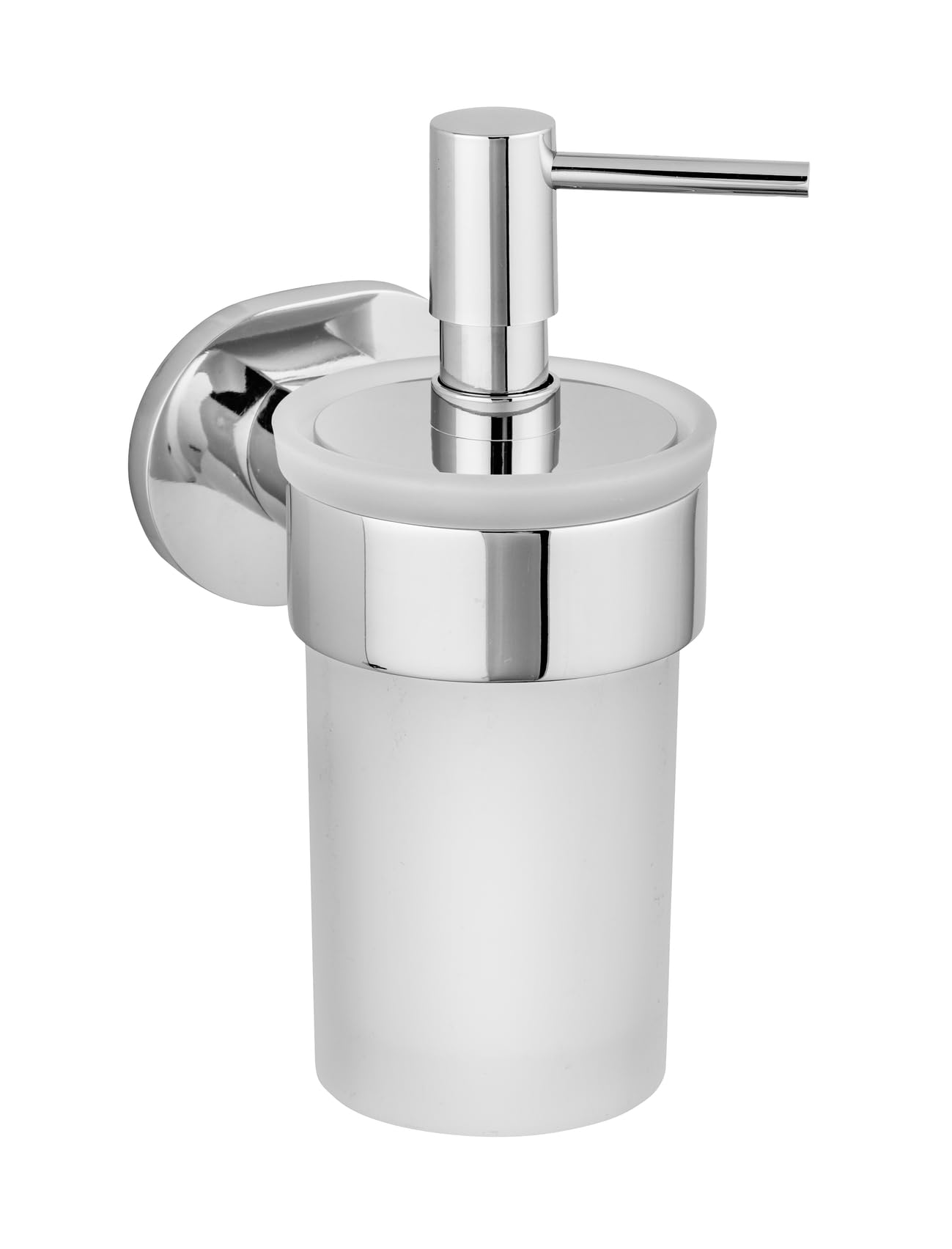WENKO UV-Loc® Seifenspender Maribor, nachfüllbarer Spender aus satiniertem Glas für 150 ml Flüssigseife mit Wandhalter aus Zinkdruckguss zum Befestigen ohne Bohren mit Klebesystem, 8,5 x 17 x 9 cm