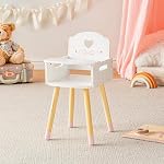 ROBUD Baby Doll High Chair, Pretend Play High Chair with Heart-Shaped Backrest for 18-20 Inch Dolls, Wooden Baby Doll Accessories, Doll Furniture for Ages 3+ (White)