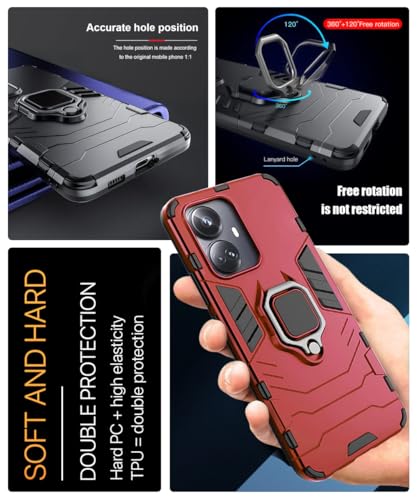 Image of WOW IMAGINE Shock Proof Back Case Mobile Cover for Realme C55 | Realme Narzo N55 | Back Cover Case (Tough Armor | Hybrid PC + TPU | Ring Holder & in-Built Kickstand | Red)