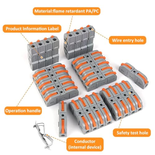 Image of ZIVIK Push Wire Connector, 40Pcs 1 in 1 out Universal Connection Terminals, Circuit Inline Splices Electric Cable Connectors, Clamp with Actuation Lever, 4 mm Conductor Clamp (40, 1 In 1 Out)