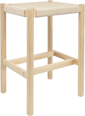 Main + Mesa Fernway Solid Wood and Woven Rope Counter Height Stool, Cream