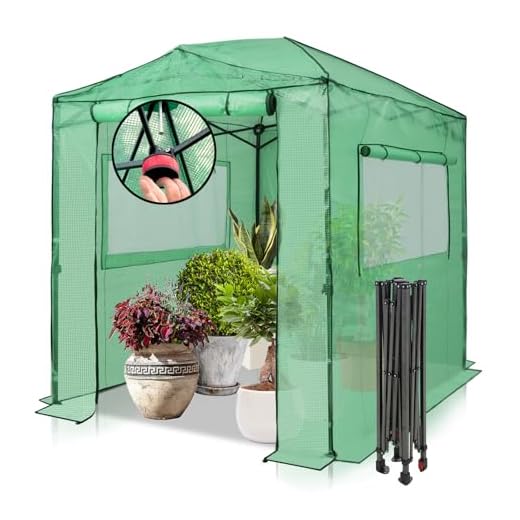 EAGLE PEAK 8x6 Portable Walk-in Greenhouse Instant Pop-up Indoor Outdoor Plant Gardening Green House Canopy, Front and Rear Roll-Up Zipper Entry Doors and 2 Large Roll-Up Side Windows, Green
