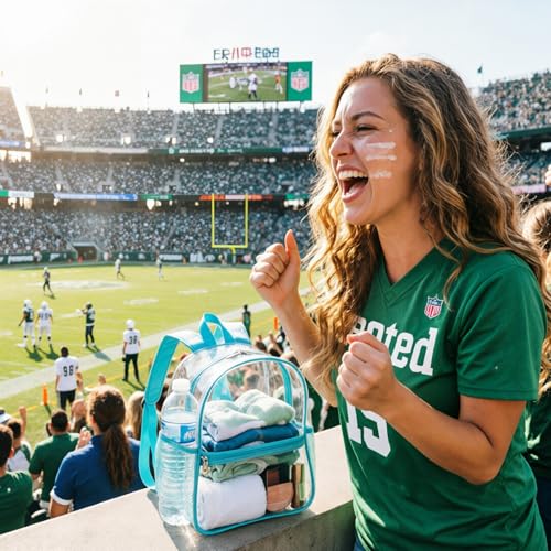 Image of Fomaris Clear Backpack Stadium Approved 12x6x12 - Clear Bag with Reinforced Straps, Durable PVC for Stadium Events, Sports, Festivals, Concerts, Games, Women & Men - Turquoise /Teal