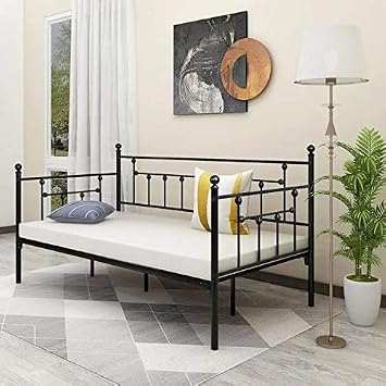 WJORATA Alazyhome Metal Daybed Frame Twin Size Platform No Box Spring Needed with Vintage Headboard and Footboard Premium Steel Slat Support Mattress Foundation Black