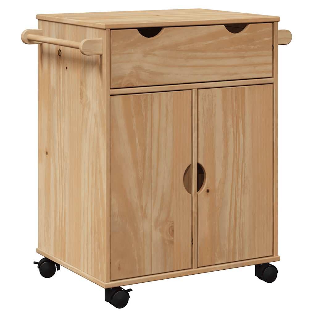 vidaXL Carrito de Cocina, Carro Organizador de Almacenamiento, Carrito de Servicio de Alimentos, Carro de Verduras Bebidas, Madera Maciza de Pino