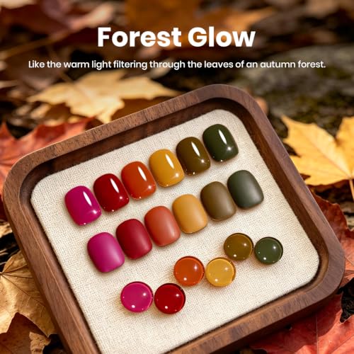 Image of Beetles Fall Gel Polish Set, Forest Glow Collection, 6 Colors | Red Orange Mustard Olive Green Gel Polish, Warm Earth Tone Soak Off UV LED Nail Gel for DIY Manicure
