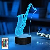 CoolGift Mart Saxophone Night Light, 3D LED Optical Illusion Lamp with 16 Colors and Remote Controller, Gifts for Saxophone Enthusiasts Music Lovers