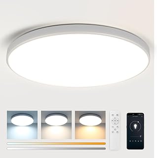 CANMEIJIA Led Ceiling Light, 24W 1700LM Bathroom Lights Ceiling IP44 Waterproof Bathroom Light with Remote Control Timer & Memory 3000-6500K Led Lights for Bedroom Kitchen Living Room (White)