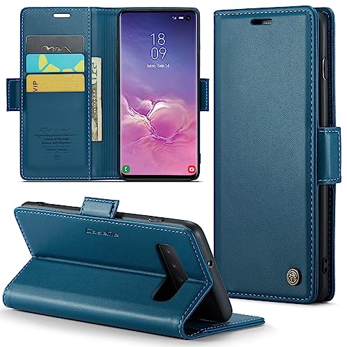Rerzoiro Case for Samsung Galaxy S10 Wallet Case, RFID Blocking PU Leather Flip Folio Cover Card Holder Kickstand Shockproof Phone Case Compatible with Samsung Galaxy S10, Blue