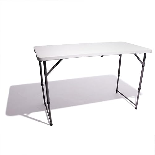 Miniatura 7 de Vispronet Mesa plegable de 8 pies, mesa rectangular multiusos de resina blanca para fiestas y reuniones familiares, plegable central con patas de