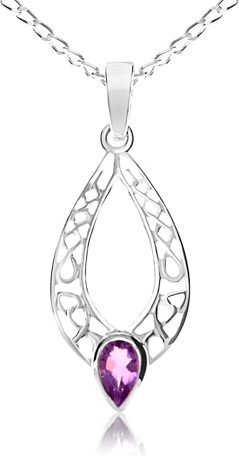 Alexander Castle Sterling Silver and Amethyst Celtic Pendant Necklace with 18" Chain and gift box. Great woman's gift for Christmas or Birthday's