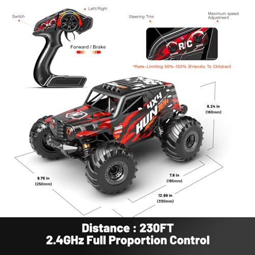 YESHIN Camión teledirigido a escala 1:14 - 4WD Offroad Monster Truck con 40+ km/h, todoterreno y resistente al agua para niños y adultos, juguete de carreras realista de alta velocidad - imagen 7