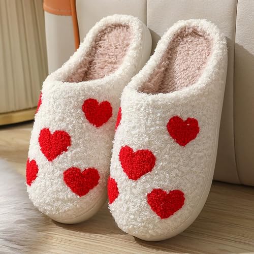KEYUSHOP Love Slippers for Women Mens Fuzzy Heart Slippers Winter Couple Shoes Slip-On Preppy Slippers2