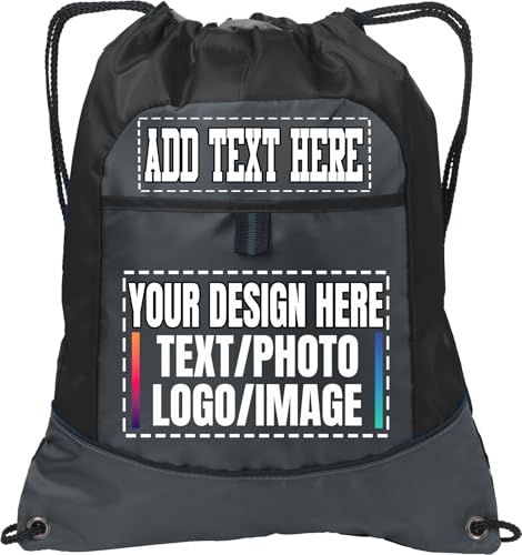 all about me company Personalized Drawstring Backpack with Front Pocket – Custom Name or Logo Cinch Bag for Sports, Gym, Team Gifts