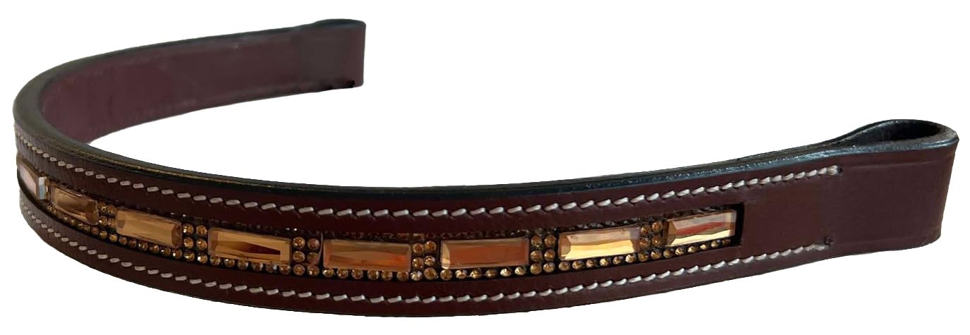 Equitem Large Light Topaz Rectangular Crystal Bling Leather English Browband (Brown Leather, Horse 16