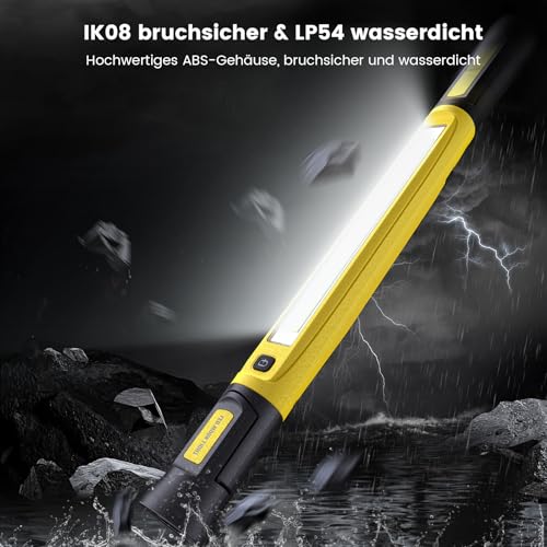 Arbeitsleuchte 3000LM, Werkstattlampe led, Motorraumleuchte mit Magnet＆Haken, 3 farbtemperaturmodi, 5200mAh USB-C-Schnellladen Geeignet für Autoreparatur/Camping/Garagenplatzbeleuchtung