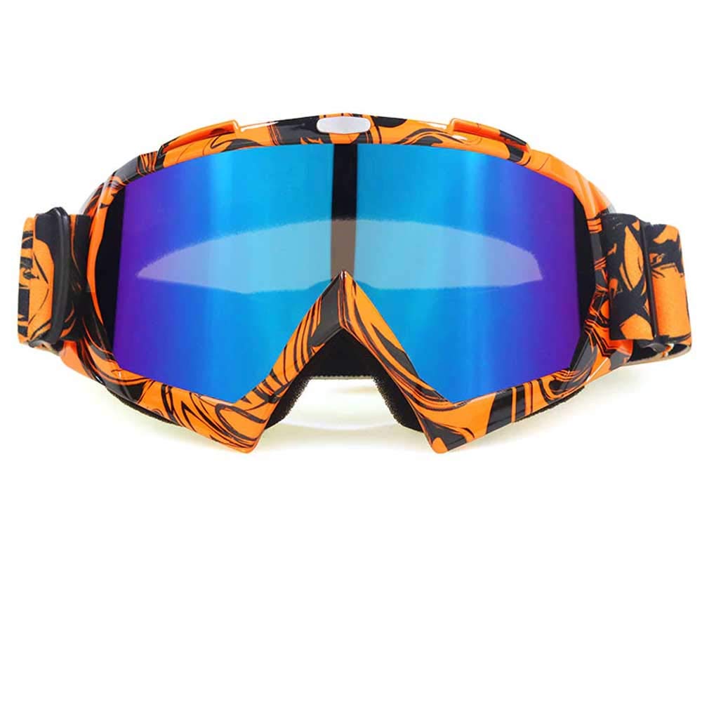 Motocross Motorcycle Goggles ATV Dirt Bike Off Road Racing MX Riding Goggle Anti-Scratch Dustproof Bendable UV400 Eyewear Padded Soft Thick Foam Glasses (Orange-Black Multicolor)
