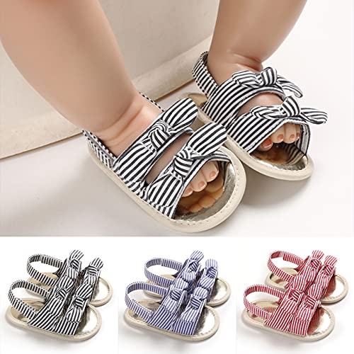 Baby Infant Shoes Boy Girl Sandals Striped First Walkers Lightweight Prewalker Fashion Summer Beach (Black, 5 M Toddler)2