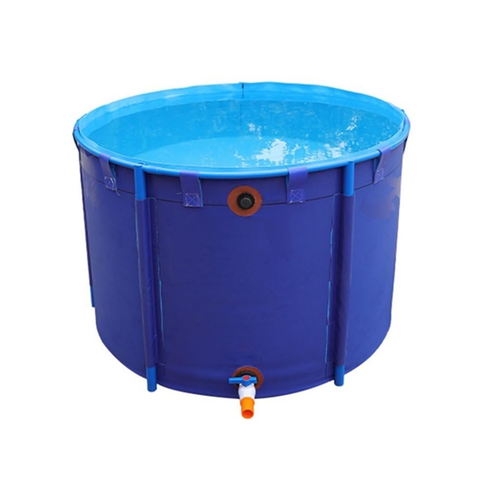 Laghetto per acquacoltura Pieghevole con Staffa, Vasca Rotonda per Pesci, Contenitore per l'acqua Pieghevole, Piscina in PVC Resistente per Giardino, Cortile, Campeggio, Uso Esterno (Blu 1x1