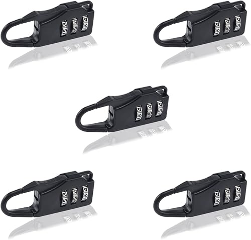 SDTC Tech Candado de seguridad con contraseña, 5 unidades, aleación de zinc, color negro, pequeño candado de combinación segura para maletines,