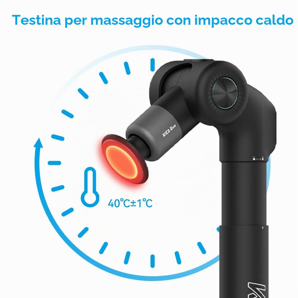 Kica Evo Pistola Massaggio Muscolare Profondo a 6 testine,testa riscaldante a 3200RPM,per il rilassamento muscolare e il sollievo dal dolore