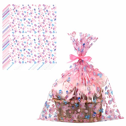 shareluck 100ft Easter Cellophane Wrap - Easter Cello Wrapping paper for Gift Baskets, Treat-Bunny & Eggs Cellophane. (100ft Long x 16” Wide)